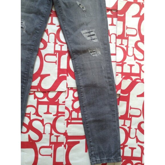 Guess Mid Rise Power Curvy Skinny Jeans In Create Wash Destroyed Details Size 24 - Picture 7 of 12